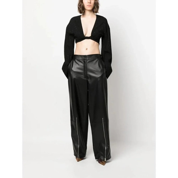 Blumarine Hot Fix Crystal Long Sleeve Crop Top in Nero Black 38 2 Womens Cropped - Picture 16 of 16